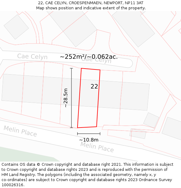 22, CAE CELYN, CROESPENMAEN, NEWPORT, NP11 3AT: Plot and title map