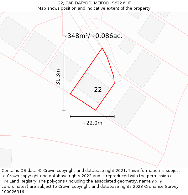 22, CAE DAFYDD, MEIFOD, SY22 6HF: Plot and title map