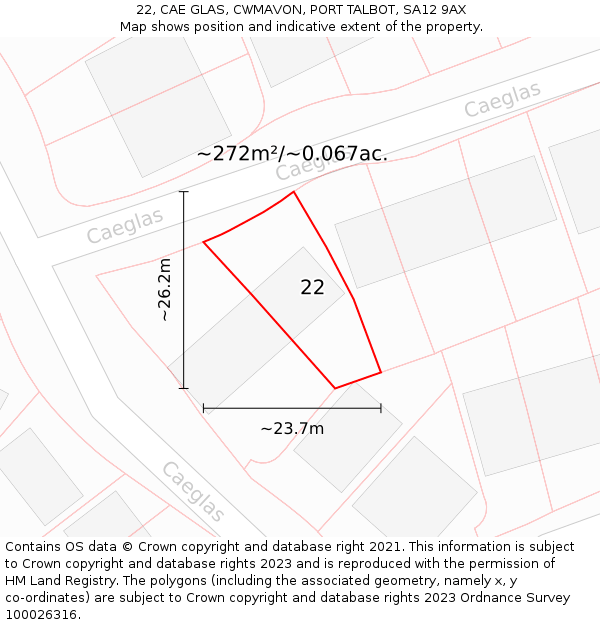 22, CAE GLAS, CWMAVON, PORT TALBOT, SA12 9AX: Plot and title map