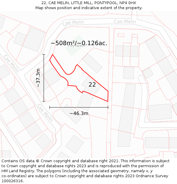 22, CAE MELIN, LITTLE MILL, PONTYPOOL, NP4 0HX: Plot and title map