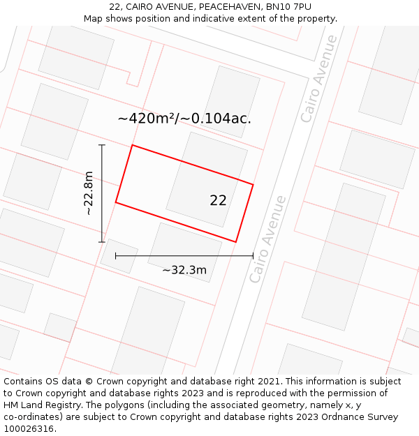 22, CAIRO AVENUE, PEACEHAVEN, BN10 7PU: Plot and title map