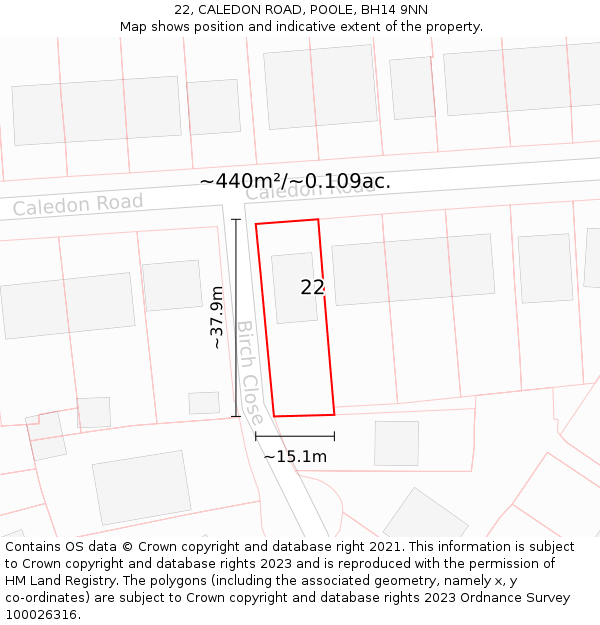 22, CALEDON ROAD, POOLE, BH14 9NN: Plot and title map