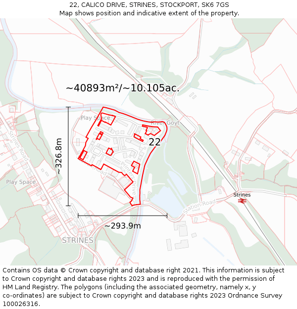 22, CALICO DRIVE, STRINES, STOCKPORT, SK6 7GS: Plot and title map