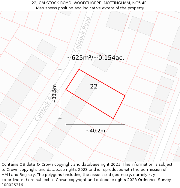 22, CALSTOCK ROAD, WOODTHORPE, NOTTINGHAM, NG5 4FH: Plot and title map