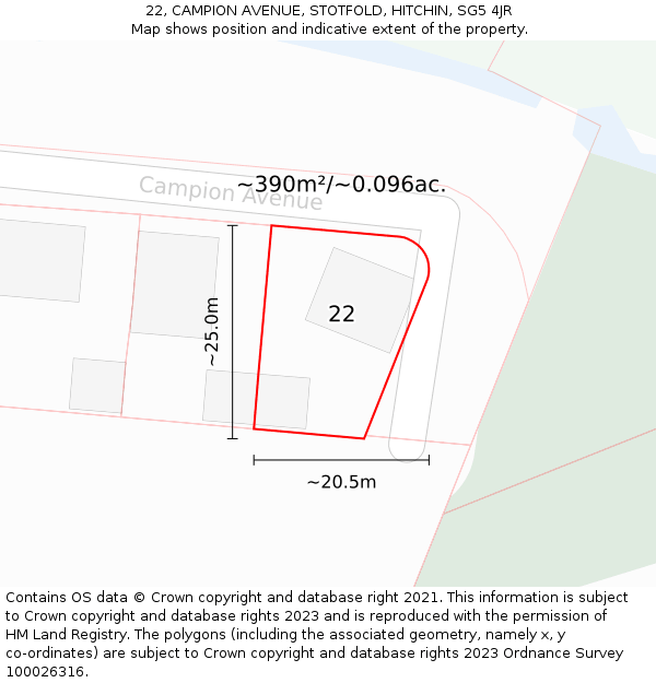 22, CAMPION AVENUE, STOTFOLD, HITCHIN, SG5 4JR: Plot and title map