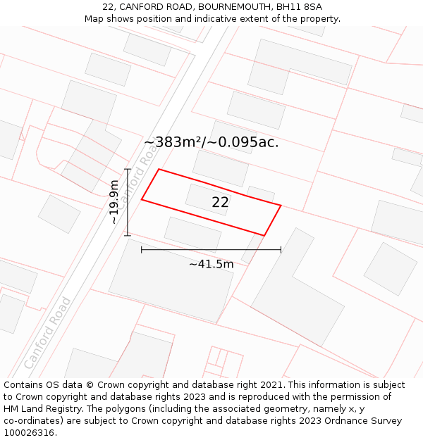 22, CANFORD ROAD, BOURNEMOUTH, BH11 8SA: Plot and title map