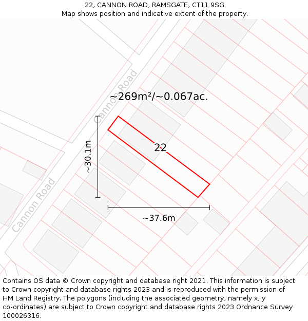 22, CANNON ROAD, RAMSGATE, CT11 9SG: Plot and title map