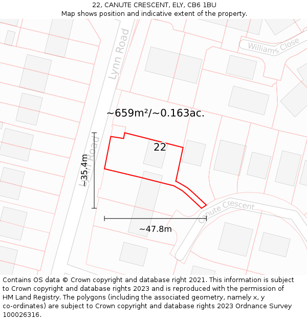 22, CANUTE CRESCENT, ELY, CB6 1BU: Plot and title map