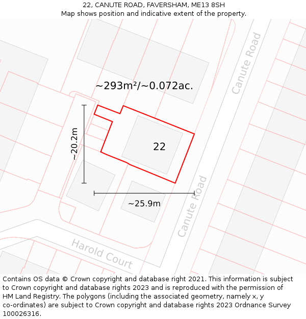 22, CANUTE ROAD, FAVERSHAM, ME13 8SH: Plot and title map