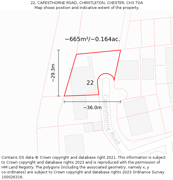 22, CAPESTHORNE ROAD, CHRISTLETON, CHESTER, CH3 7GA: Plot and title map