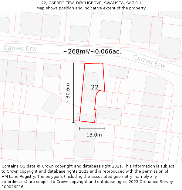 22, CARREG ERW, BIRCHGROVE, SWANSEA, SA7 0HJ: Plot and title map
