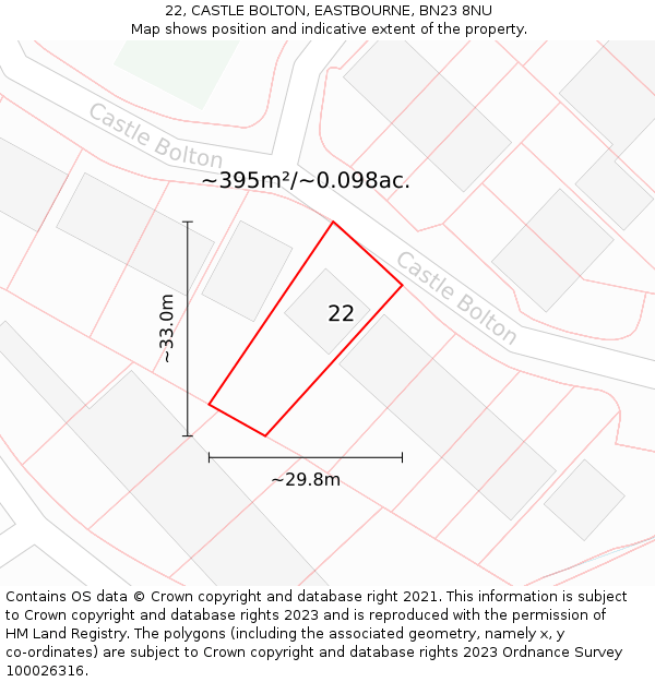 22, CASTLE BOLTON, EASTBOURNE, BN23 8NU: Plot and title map