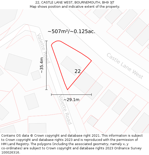 22, CASTLE LANE WEST, BOURNEMOUTH, BH9 3JT: Plot and title map