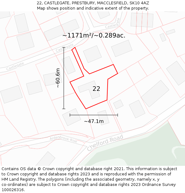 22, CASTLEGATE, PRESTBURY, MACCLESFIELD, SK10 4AZ: Plot and title map