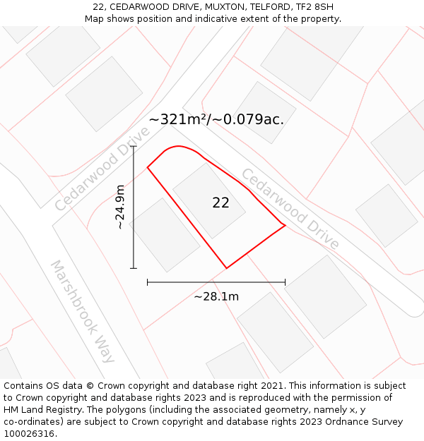 22, CEDARWOOD DRIVE, MUXTON, TELFORD, TF2 8SH: Plot and title map