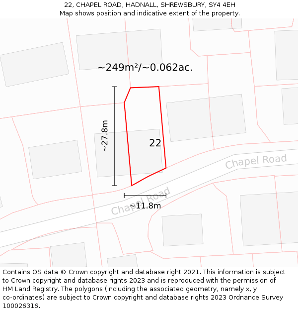 22, CHAPEL ROAD, HADNALL, SHREWSBURY, SY4 4EH: Plot and title map