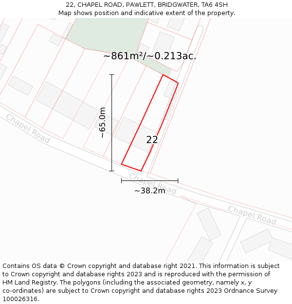 22, CHAPEL ROAD, PAWLETT, BRIDGWATER, TA6 4SH: Plot and title map