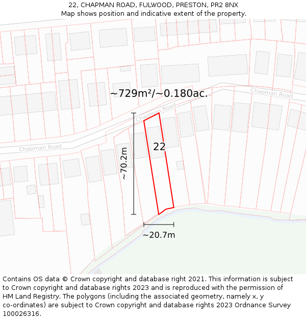 22, CHAPMAN ROAD, FULWOOD, PRESTON, PR2 8NX: Plot and title map