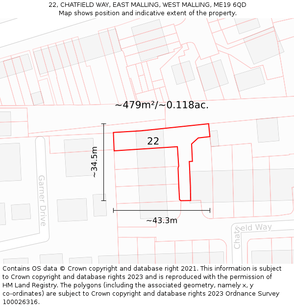 22, CHATFIELD WAY, EAST MALLING, WEST MALLING, ME19 6QD: Plot and title map