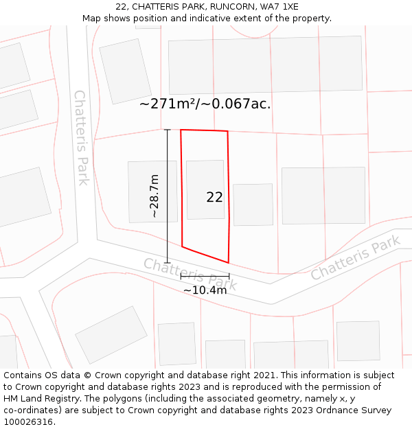 22, CHATTERIS PARK, RUNCORN, WA7 1XE: Plot and title map