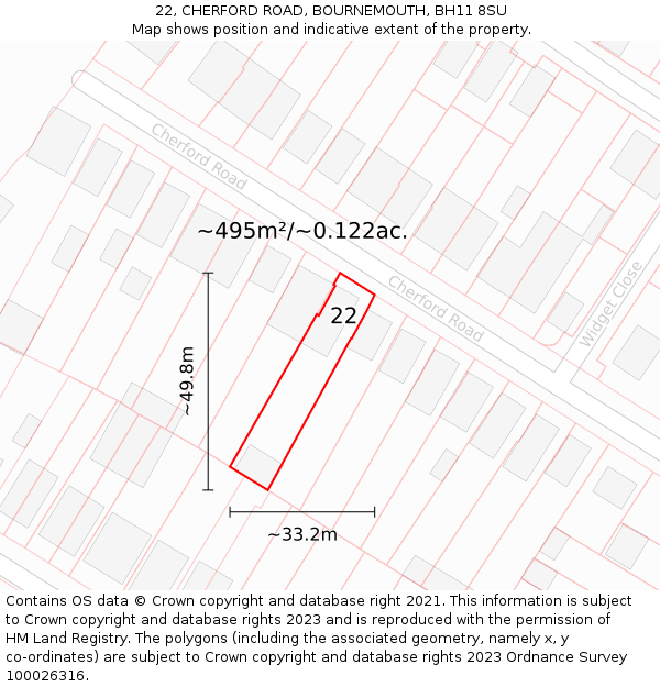 22, CHERFORD ROAD, BOURNEMOUTH, BH11 8SU: Plot and title map