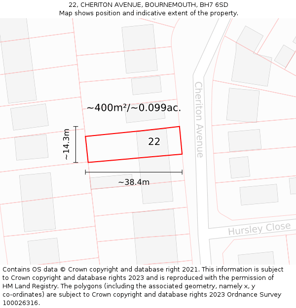 22, CHERITON AVENUE, BOURNEMOUTH, BH7 6SD: Plot and title map