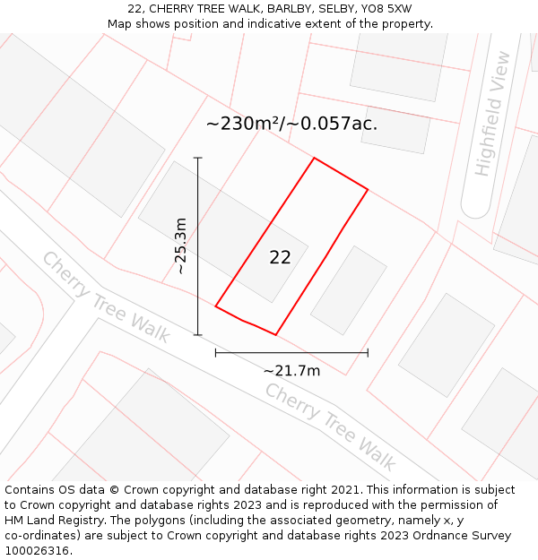 22, CHERRY TREE WALK, BARLBY, SELBY, YO8 5XW: Plot and title map