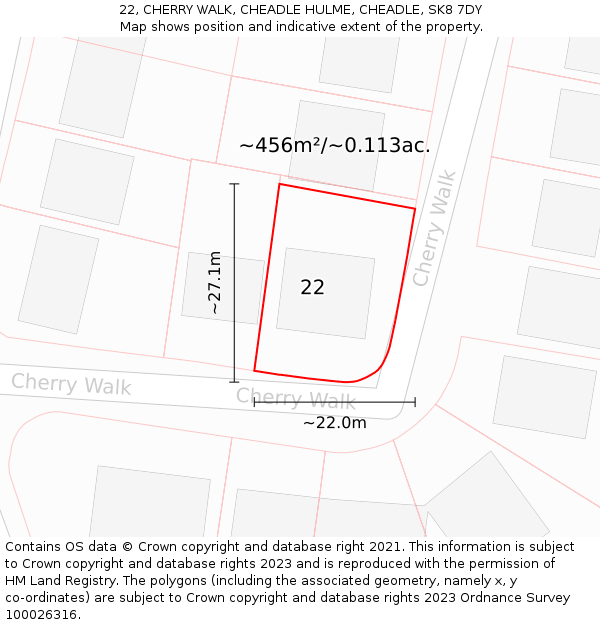 22, CHERRY WALK, CHEADLE HULME, CHEADLE, SK8 7DY: Plot and title map