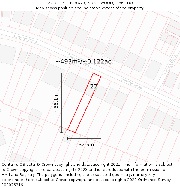 22, CHESTER ROAD, NORTHWOOD, HA6 1BQ: Plot and title map