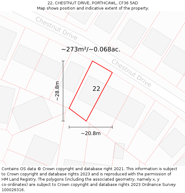 22, CHESTNUT DRIVE, PORTHCAWL, CF36 5AD: Plot and title map
