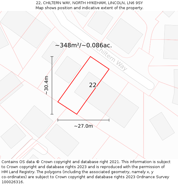 22, CHILTERN WAY, NORTH HYKEHAM, LINCOLN, LN6 9SY: Plot and title map