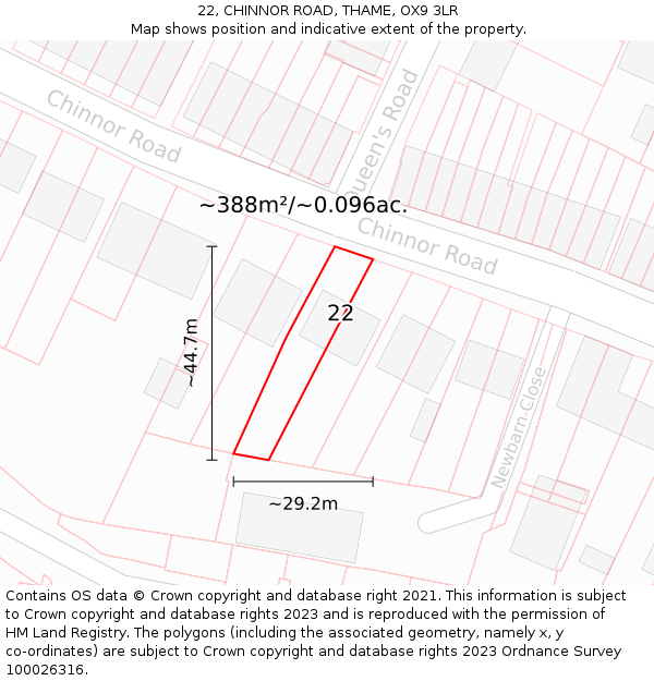 22, CHINNOR ROAD, THAME, OX9 3LR: Plot and title map