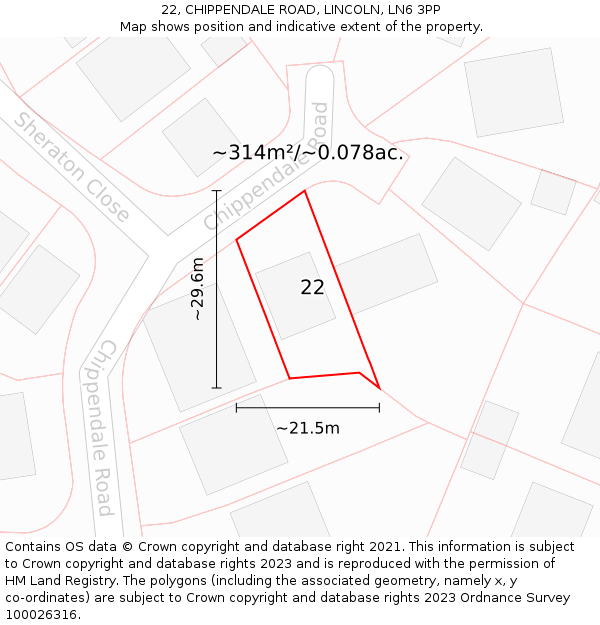 22, CHIPPENDALE ROAD, LINCOLN, LN6 3PP: Plot and title map
