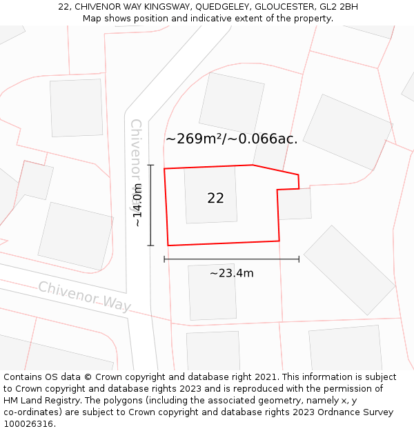 22, CHIVENOR WAY KINGSWAY, QUEDGELEY, GLOUCESTER, GL2 2BH: Plot and title map