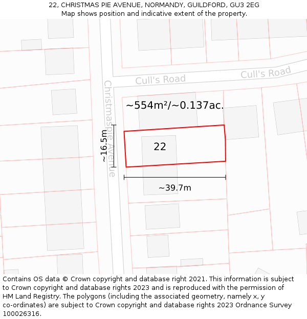 22, CHRISTMAS PIE AVENUE, NORMANDY, GUILDFORD, GU3 2EG: Plot and title map