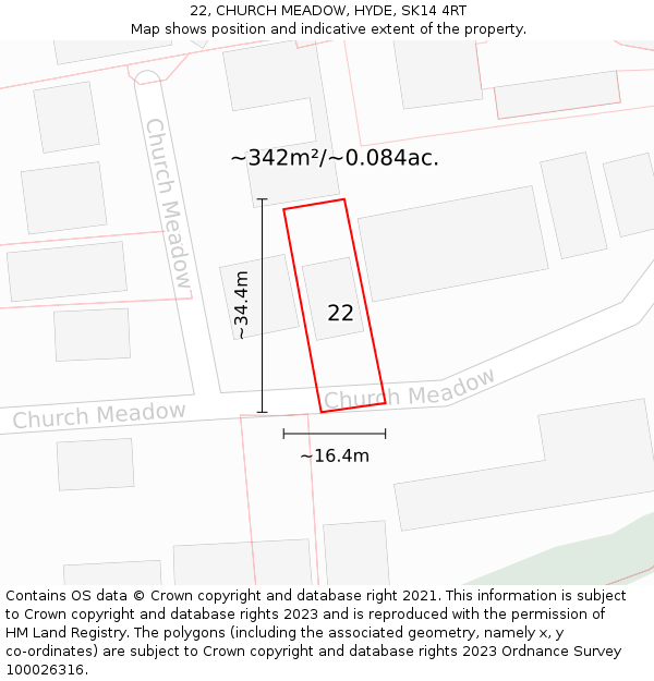 22, CHURCH MEADOW, HYDE, SK14 4RT: Plot and title map