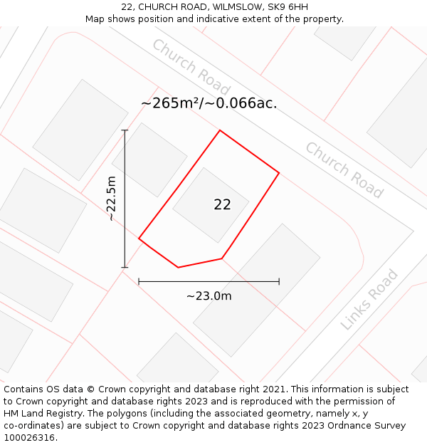 22, CHURCH ROAD, WILMSLOW, SK9 6HH: Plot and title map
