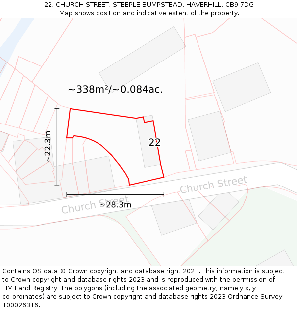 22, CHURCH STREET, STEEPLE BUMPSTEAD, HAVERHILL, CB9 7DG: Plot and title map