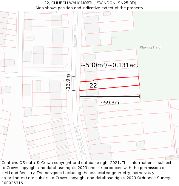 22, CHURCH WALK NORTH, SWINDON, SN25 3DJ: Plot and title map