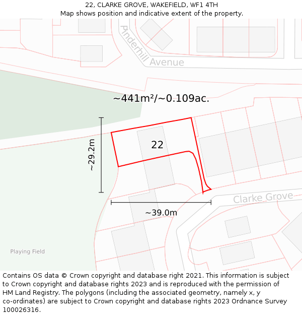 22, CLARKE GROVE, WAKEFIELD, WF1 4TH: Plot and title map