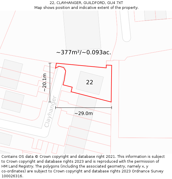 22, CLAYHANGER, GUILDFORD, GU4 7XT: Plot and title map