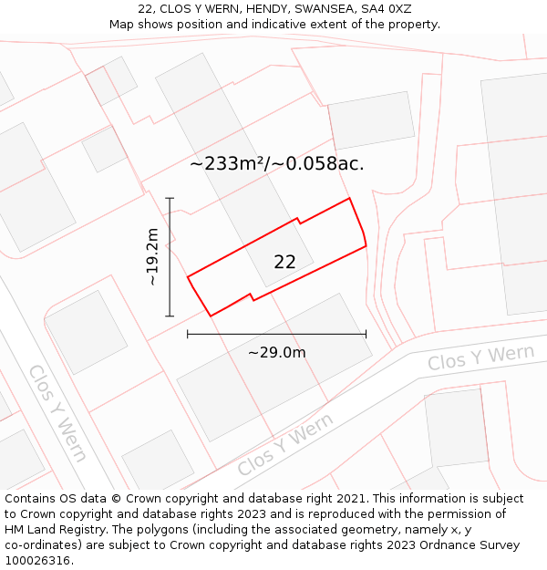 22, CLOS Y WERN, HENDY, SWANSEA, SA4 0XZ: Plot and title map