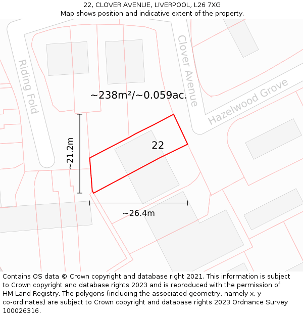 22, CLOVER AVENUE, LIVERPOOL, L26 7XG: Plot and title map