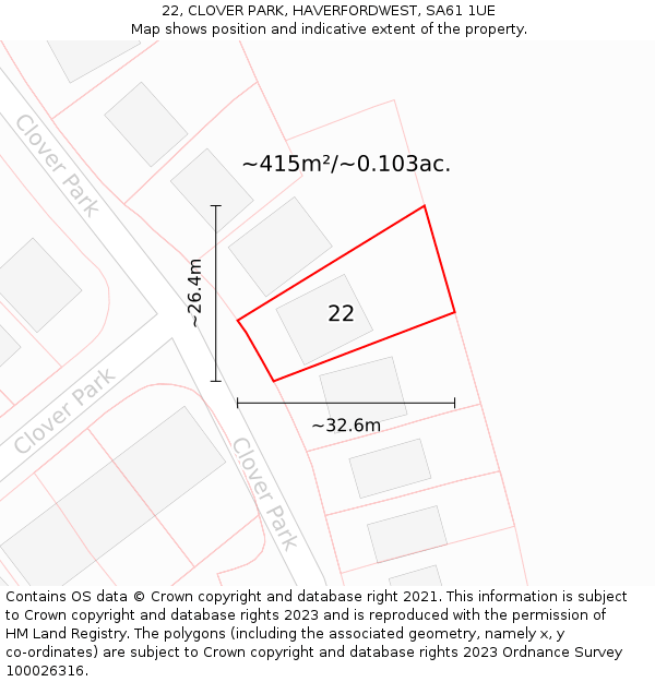 22, CLOVER PARK, HAVERFORDWEST, SA61 1UE: Plot and title map