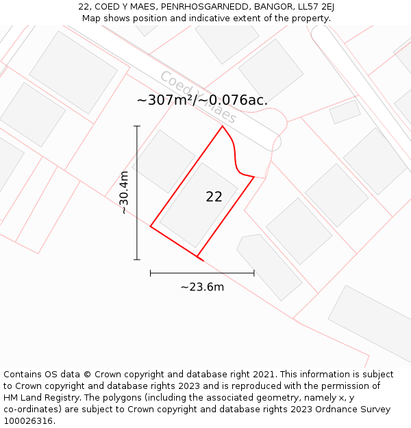22, COED Y MAES, PENRHOSGARNEDD, BANGOR, LL57 2EJ: Plot and title map