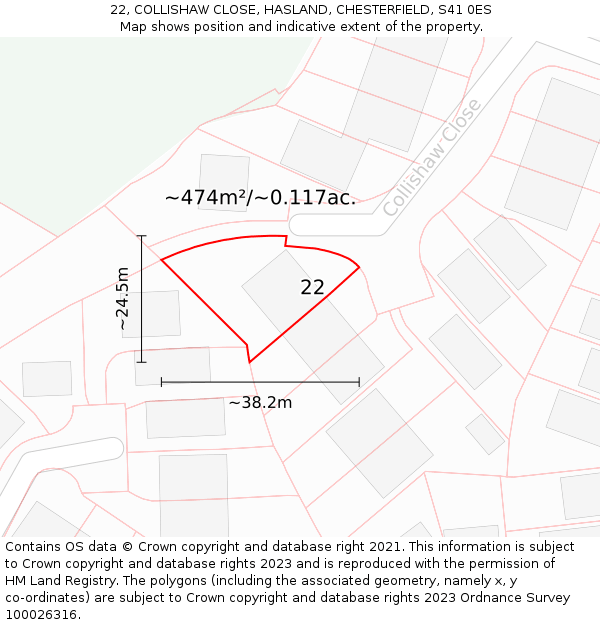 22, COLLISHAW CLOSE, HASLAND, CHESTERFIELD, S41 0ES: Plot and title map