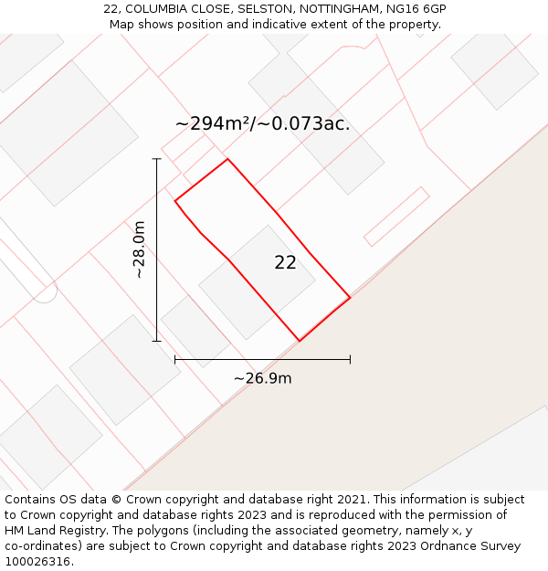 22, COLUMBIA CLOSE, SELSTON, NOTTINGHAM, NG16 6GP: Plot and title map