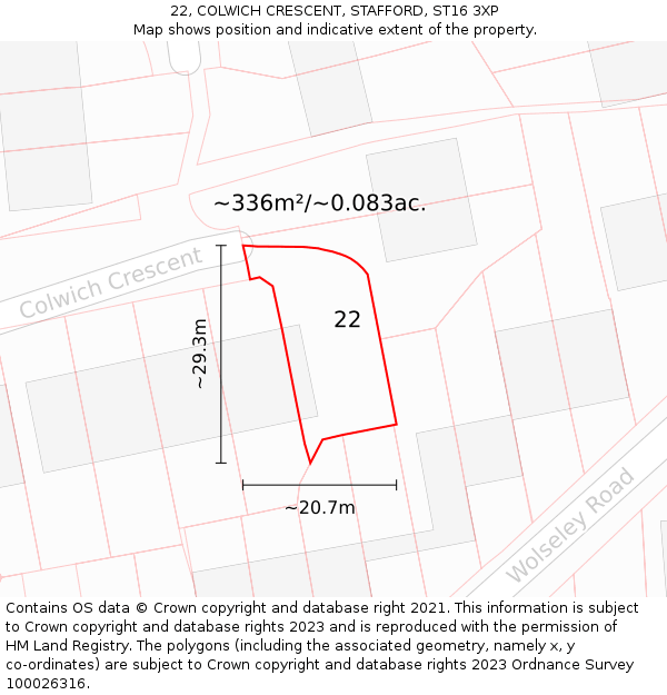 22, COLWICH CRESCENT, STAFFORD, ST16 3XP: Plot and title map