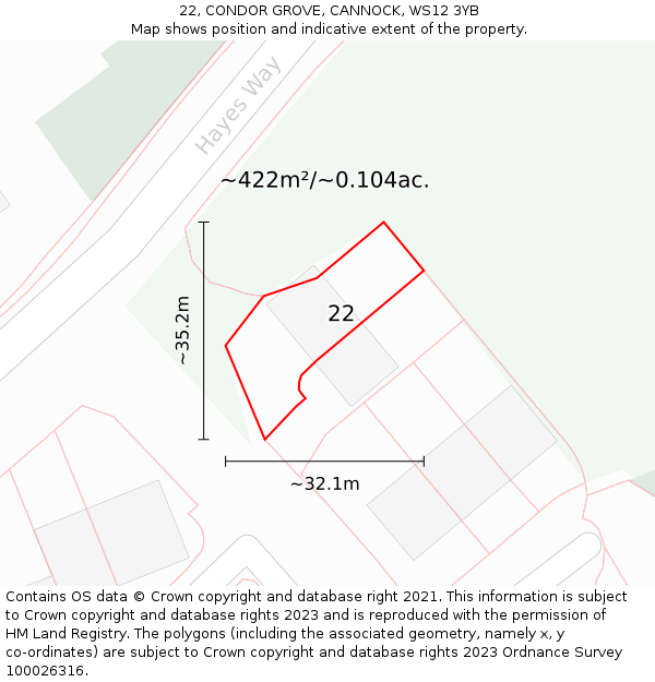 22, CONDOR GROVE, CANNOCK, WS12 3YB: Plot and title map