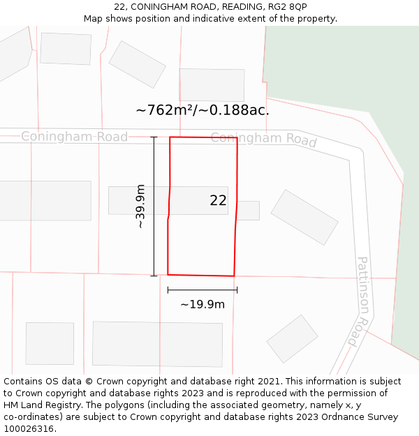 22, CONINGHAM ROAD, READING, RG2 8QP: Plot and title map